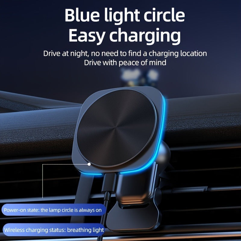 15W Qi Fast Wireless Car Charger Mount - Auto-Clamping Air Vent & Dashboard Phone Holder
