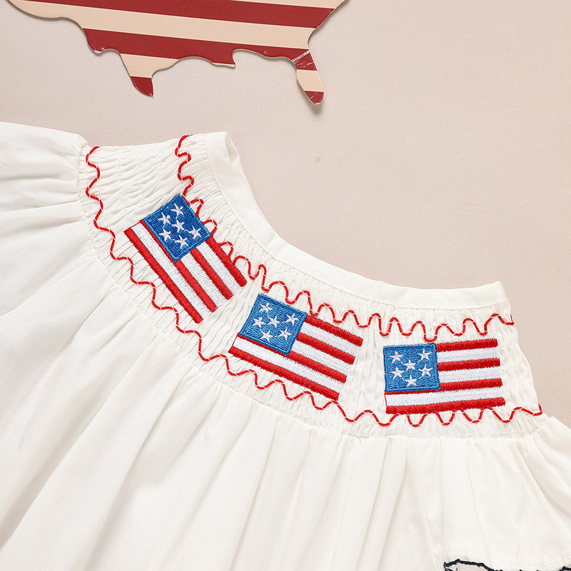 Baby Girl 4th of July Bubble Romper – Smocked Fly Sleeve Bodysuit 🇺🇸