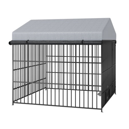 Large Outdoor Dog Kennel with Roof Cover, Lockable Door – 6.6'L × 6.6'W × 6.4'H Pet Run Enclosure