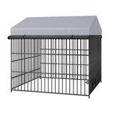 Large Outdoor Dog Kennel with Roof Cover, Lockable Door – 6.6'L × 6.6'W × 6.4'H Pet Run Enclosure