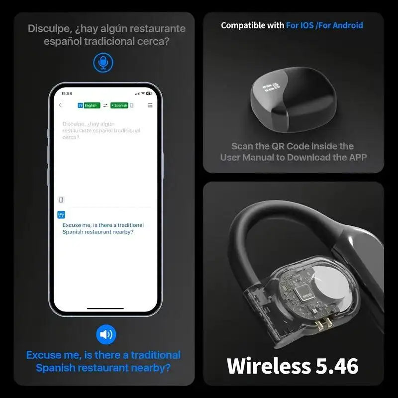 Real-Time Languages Smart AI Translation Earbuds - Translate In Real-Time, Providing Precise Simultaneous Interpretation to Eliminate Language Obstacles for Seamless Business Trips, Social Interactions, Education, Work, And C - PulinGO