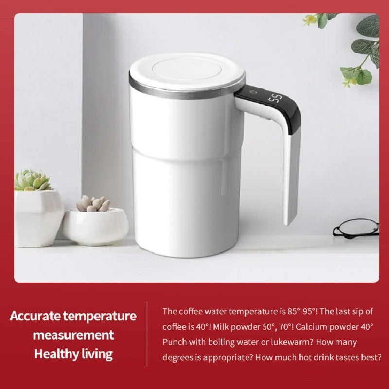 Automatic Self-Stirring Stainless Steel Coffee Cup – Smart Mug with Lid, LED Temperature Display, Rechargeable