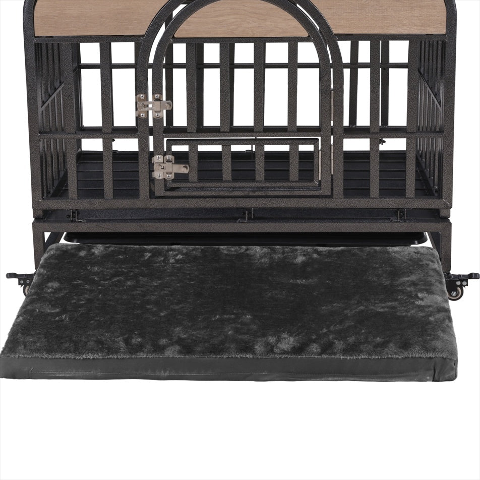 46" Heavy-Duty Furniture-Style Dog Crate with Removable Trays & Wheels