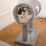 Gray Indoor Cat Tree – 20.5″ Climbing Tower with Scratching Post, Tunnel Bed & Hanging Ball Toy