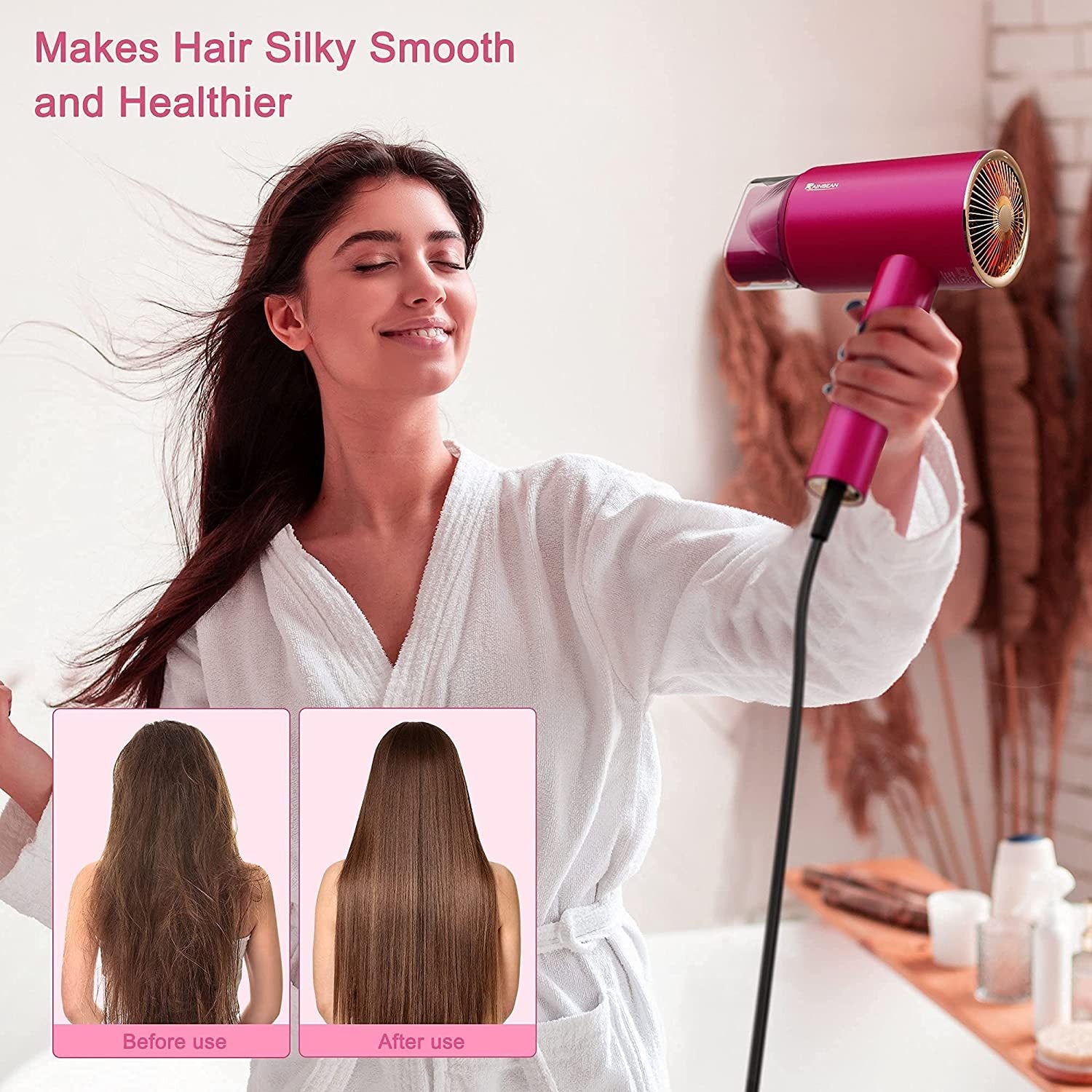 1800W Ionic Hair Dryer with Magnetic Nozzle - Powerful, Low-Noise Blow Dryer for Fast, Frizz-Free Drying