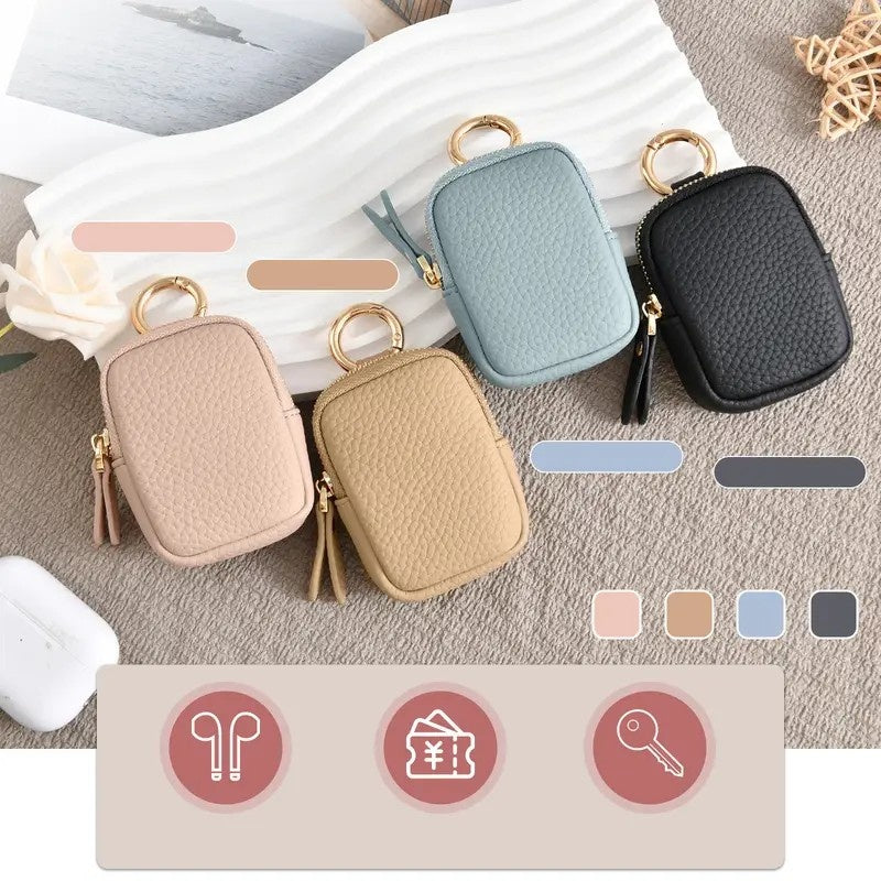 Leather Coin Purse 👛 Mini Change Pouch with Keychain – Small Zipper Wallet for Women