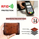 RFID Blocking Trifold Genuine Leather Wallets For Men, Top Layer Cowhide Vintage Short Multi Function Credit Card Holder, Money Clips With 2 ID Windows Valentine'S Day Gifts For Men - PulinGO