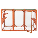 Outdoor Wooden Cat House – Waterproof Asphalt Roof & Fir Mesh Enclosure (Orange)