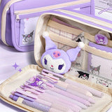 Kuromi Transparent Multi-Compartment Pencil Case – Large Capacity, Free Stickers, Violet-White Design