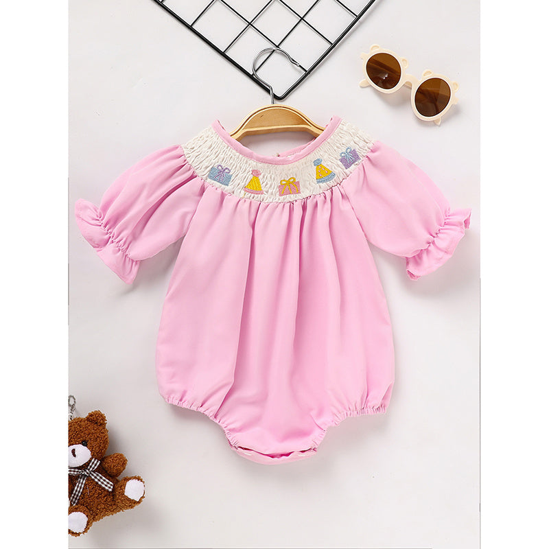 Infant Girls Birthday Bubble Romper 🎂 Cartoon Embroidery Princess Party Outfit 👶