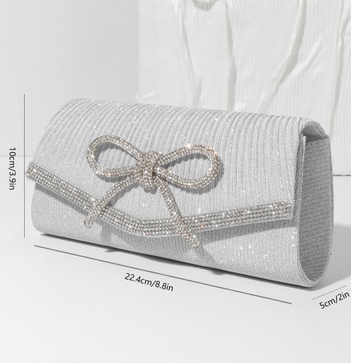 Bow Evening Bag – Sparkly Rhinestone Clutch Purse for Women, Wedding & Party Handbag