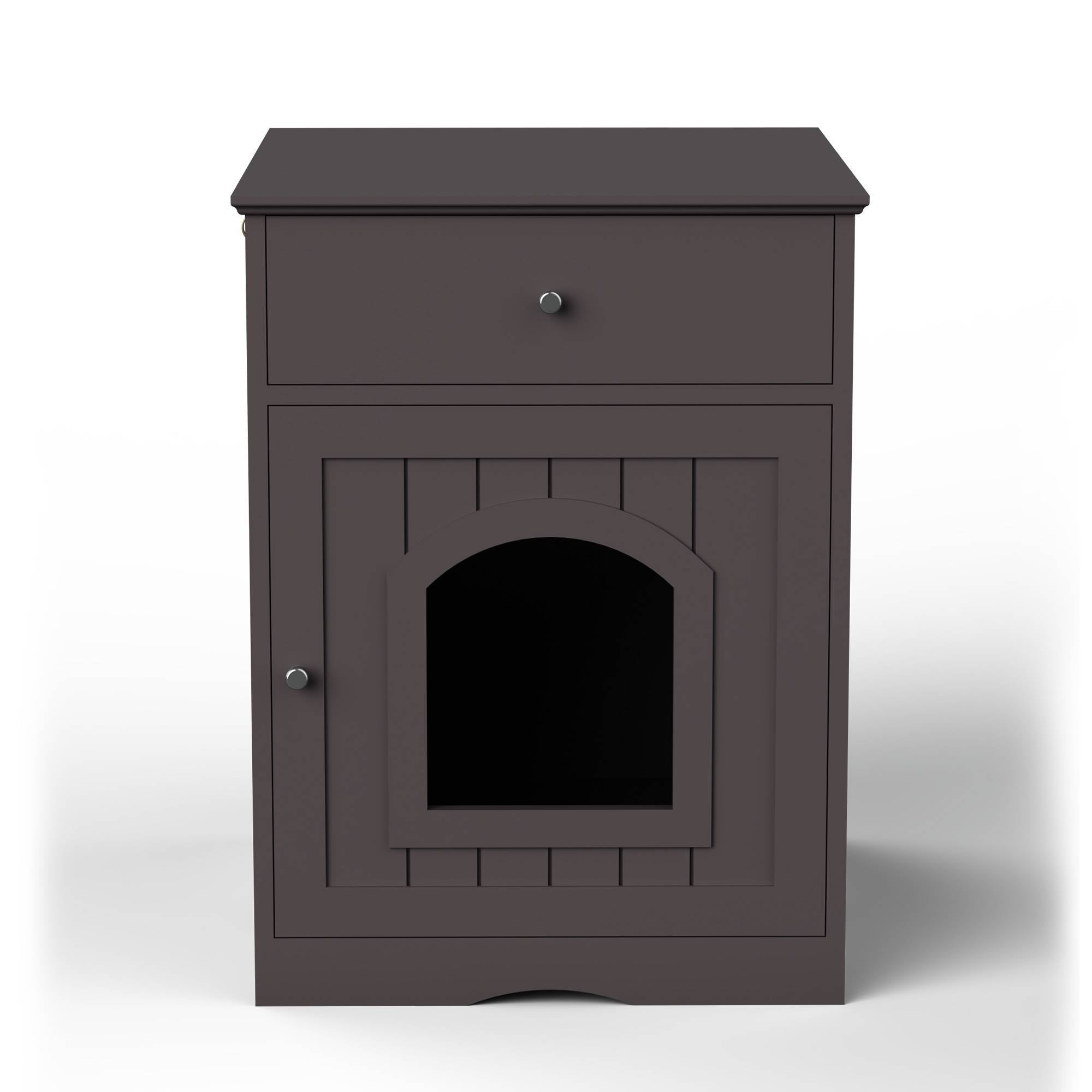 Wooden Pet House Cat Litter Box Enclosure with Drawer – Indoor Cat Crate & Side Table Furniture Design