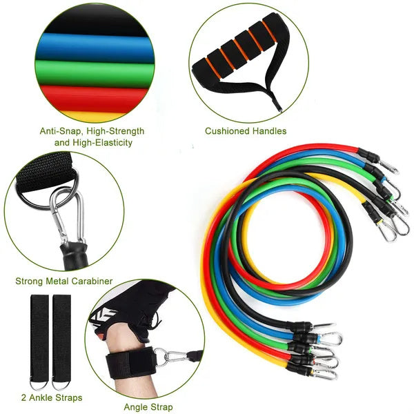 11pcs Resistance Bands Set – Fitness Workout Tubes with Handles, Door Anchor & Carry Bag for Home & Gym Training (10–100 lbs)