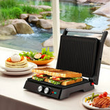 3-in-1 Electric Indoor Grill & Panini Press - 1400W Dual-Sided Non-Stick Grill with 180° Floating Hinge, Adjustable Temp (365°F-410°F), 60-Min Timer, Overheat/Quick Cook Modes & Grease Tray - Compact Black Kitchen Applianc - PulinGO