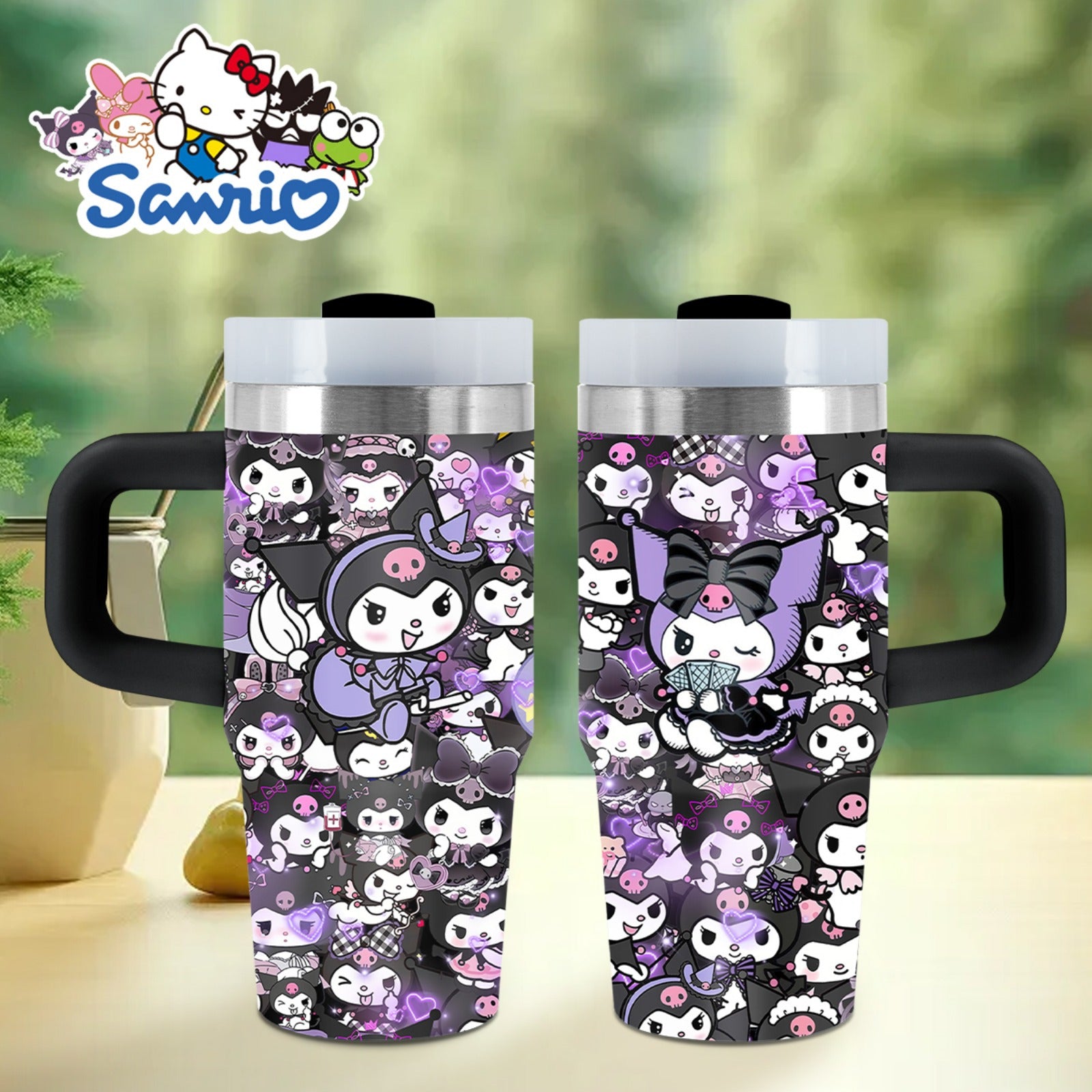 Sanrio 14 oz Stainless Steel Insulated Water Bottle with Handle & Straw – BPA-Free, Travel & Family Gift