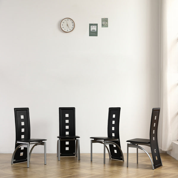 4PCS PU Leather Dining Chairs 🍷 Modern Long-Backrest Set – Square Hollow Design for Home & Dining Room