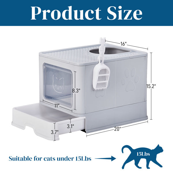 51 × 40 × 38 cm PP Plastic Litter Box – Spliced Bottom Pull-Out Square Grey with Scoop