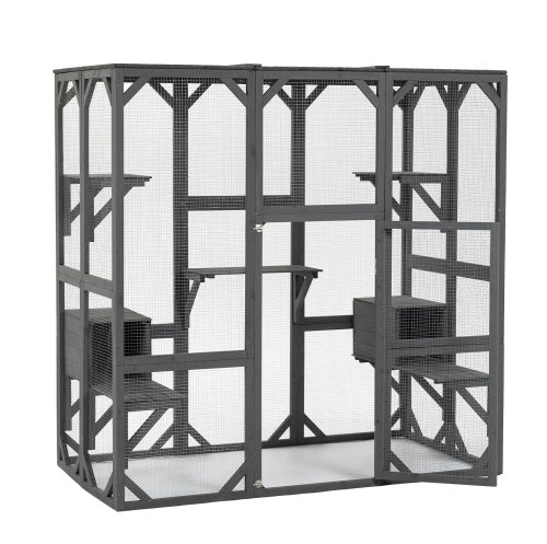 Outdoor Wooden Cat House & Large Cat Cage – Multi-Level Enclosure with Jump Platform, Apartment & Weather-Resistant Roof