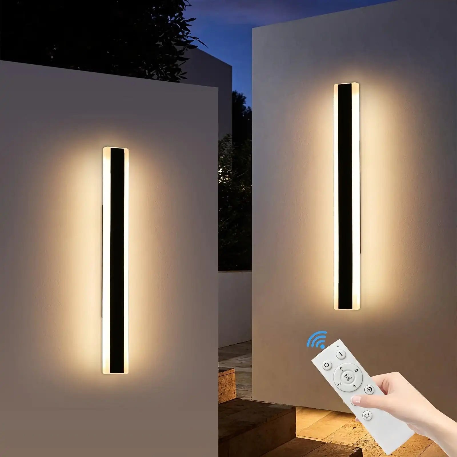 [2pcs Dimmable Wall Light] 1pc/2pcs Dimmable Modern Outdoor Wall Light | 10%-100% Dimmable Outdoor Wall Sconce with Remote Control | 3000k-6000k Black Outdoor Exterior Lights Linear Long Porch Lights - PulinGO
