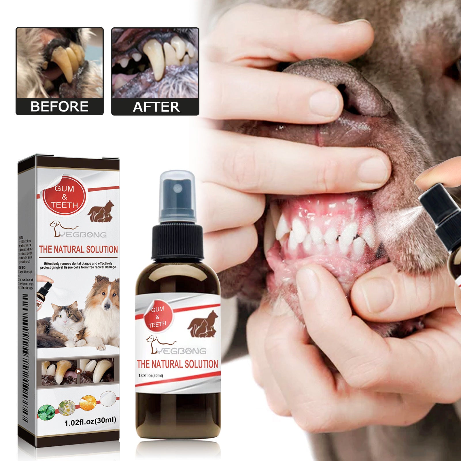 Pet Oral Cleaning Spray – Prevents Plaque & Tartar, Freshens Breath with Gentle Herbal Formula