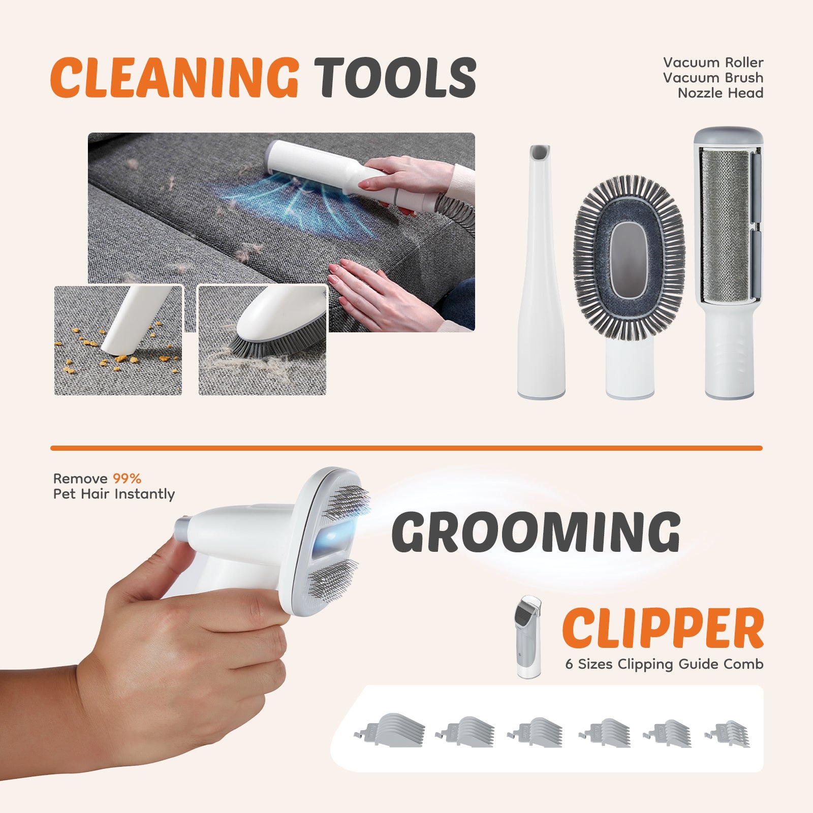 Low Noise Pet Hair Trimmer – Rechargeable Grooming Clippers for Dogs & Cats with Detachable Blades