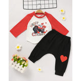 2Pcs Baby Boy Valentine’s Day Outfit – Heart Crusher Print Long Sleeve Top & Pants Set