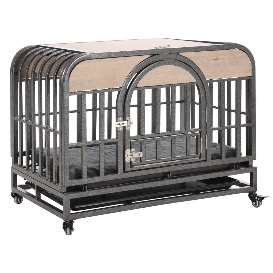 46" Heavy-Duty Furniture-Style Dog Crate with Removable Trays & Wheels
