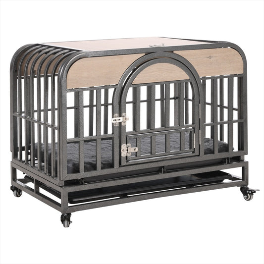 46" Heavy-Duty Furniture-Style Dog Crate with Removable Trays & Wheels