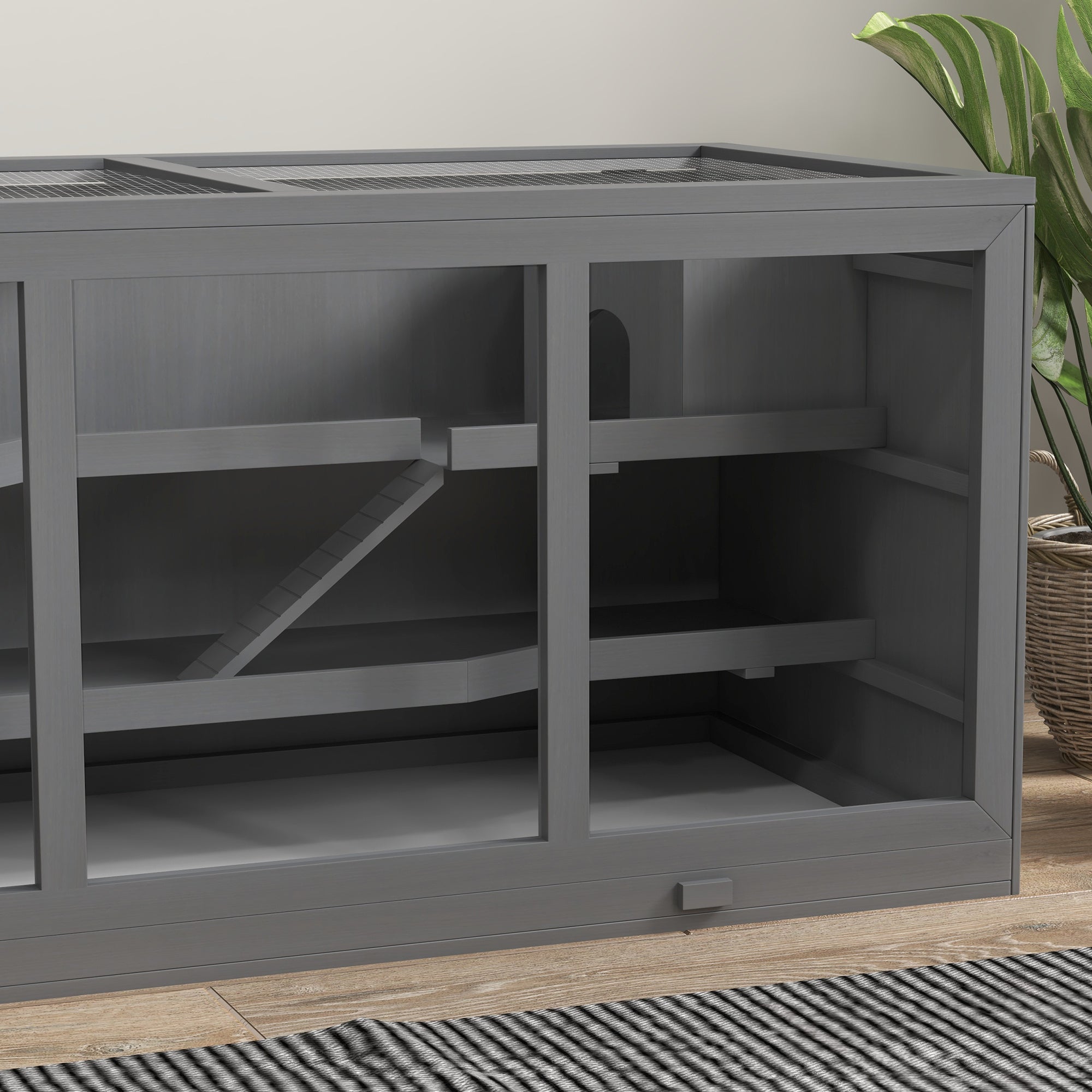 Oversized Wooden Hamster Cage – Multi-Level Small Animal Habitat with Transparent Panels, Ramps & Ventilation