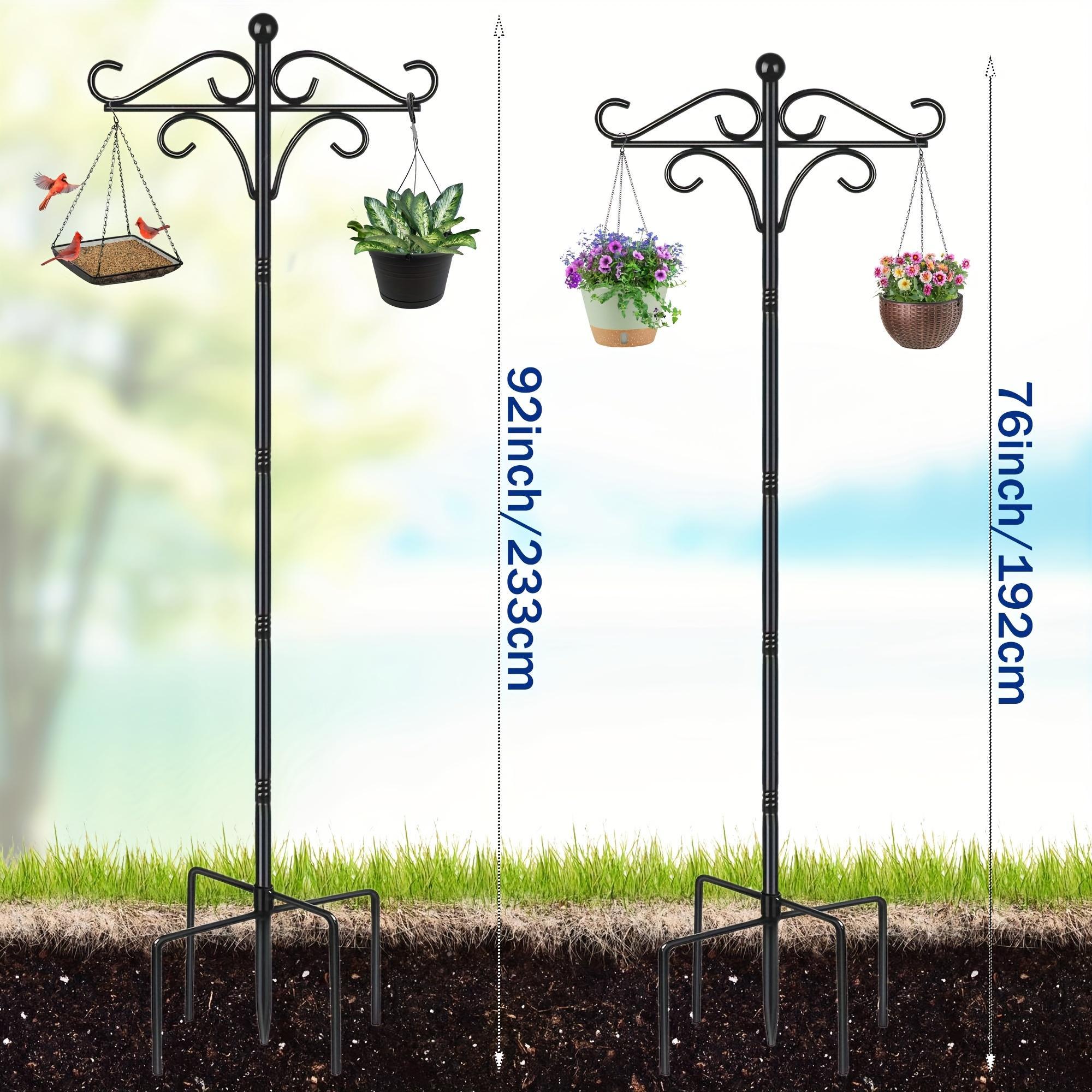 Two Heavy-Duty 76-Inch Outdoor Metal Shepherd’s Hooks – Double Bird Feeder Pole with Five-Finger Adjustable Plant Hooks, Garden & Wedding Décor