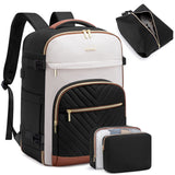 Lovevook Women’s Quilted Travel Backpack – 10.57 gal Capacity, Multi-Compartment Carry-On with 17.3″ Laptop Sleeve (Black/White/Brown)