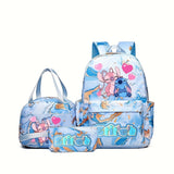 Disney Stitch 3-Piece Backpack Set – Large Capacity Nylon Backpack + Lunch Bag + Accessories, Trendy Mixed Colors