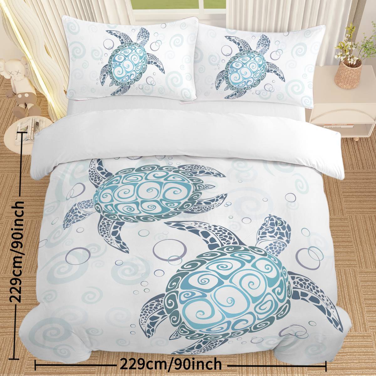 Ocean Turtle 3‑Piece Comforter Set – Turtle‑Themed Bedding with 2 Pillowcases (Queen Size)