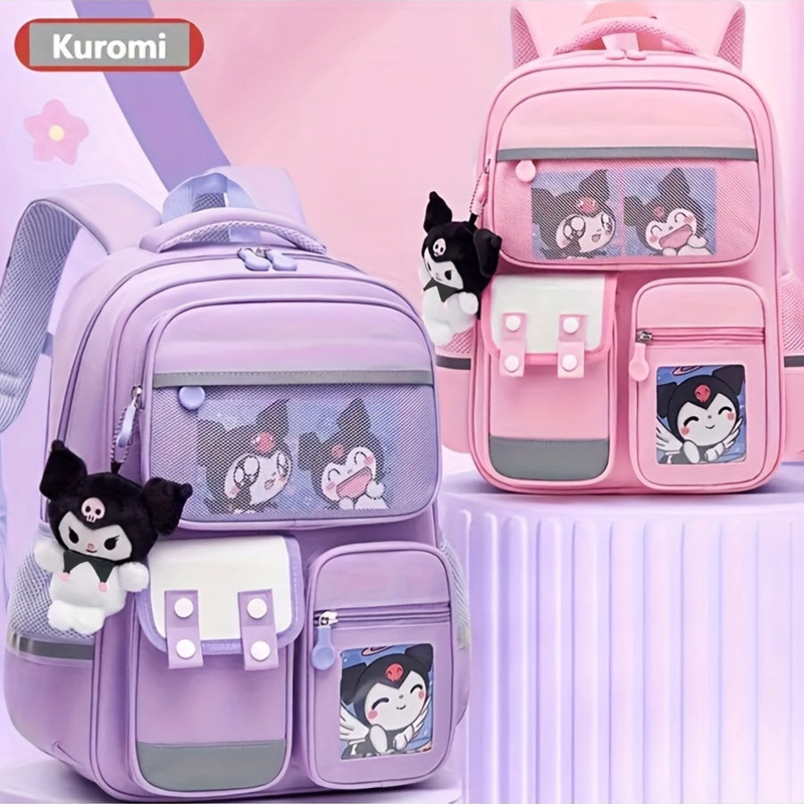 Kuromi Lightweight Backpack – Multi-Compartment Student Organizer with Adjustable Straps & Violet White Oxford Fabric Design