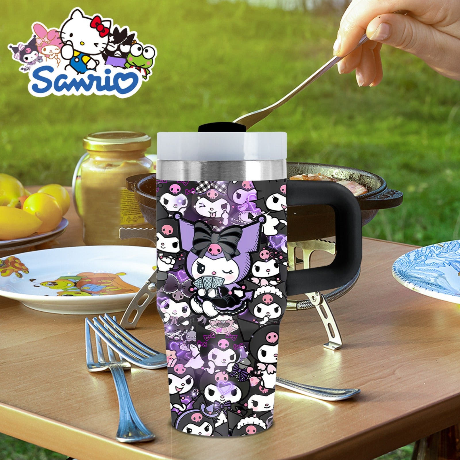 Sanrio 14 oz Stainless Steel Insulated Water Bottle with Handle & Straw – BPA-Free, Travel & Family Gift