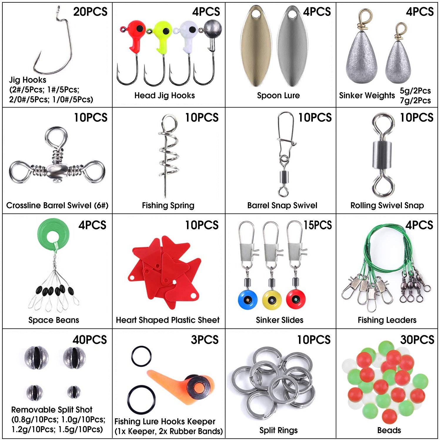 188-Piece Fishing Tackle Accessory Kit - Complete Set with Hooks, Sinkers, Swivels & More in Tackle Box