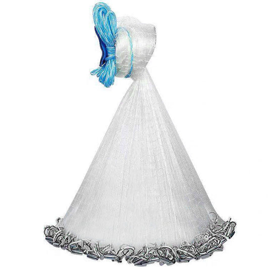 Easy Throw Fishing Cast Net (6ft/8ft Radius) - Heavy-Duty Bait Trap Net with Chain Bottom