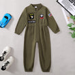Toddler Boys Pilot Jumpsuit – Army Green Long Sleeve Romper for Birthday Parties & Playtime