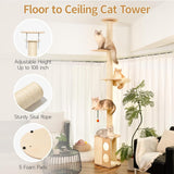 108" Floor-to-Ceiling Cat Tree – Wooden Multi-Level Tower with Sisal Scratching Posts, Perches & Hammock