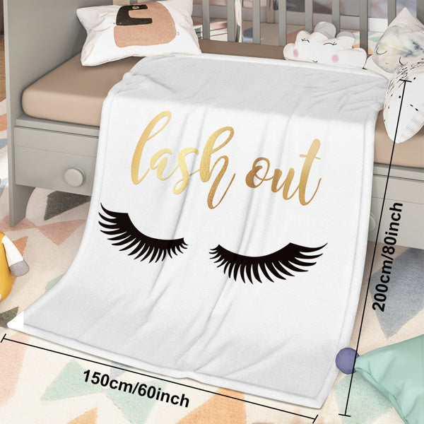 Flannel Fuzzy Blanket – Long Eyelashes Print, Plush Soft Fleece Throw, 150 × 200 cm