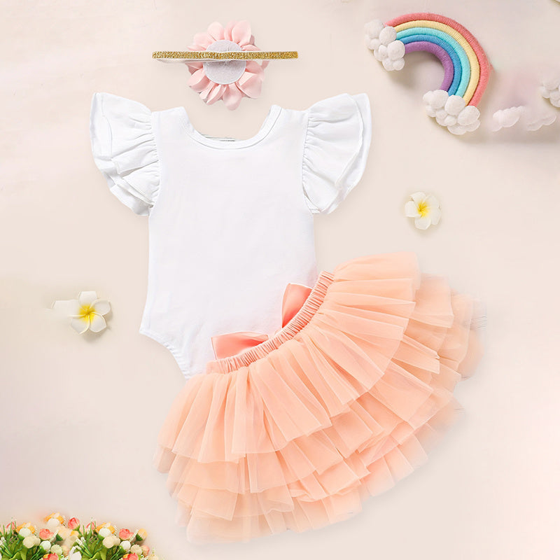 Newborn Baby Girl Outfit Set – Letter Print Romper, Tutu Skirt & Matching Headband | Coming Home Clothes