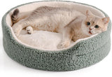 Mewoo Washable Pet Bed – 23"x23"x7" Sage Green Round Orthopedic Plush Bed with Non-Slip Bottom for Cats, Kittens & Small Dogs