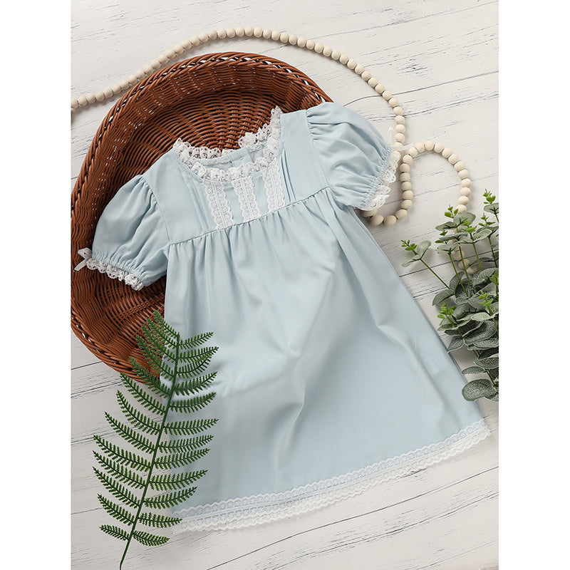 Toddler Girls Summer Lace Trim Dress – Puff Short Sleeve Crew Neck Princess Outfit, Cute Party Dress for Birthdays & Special Occasions