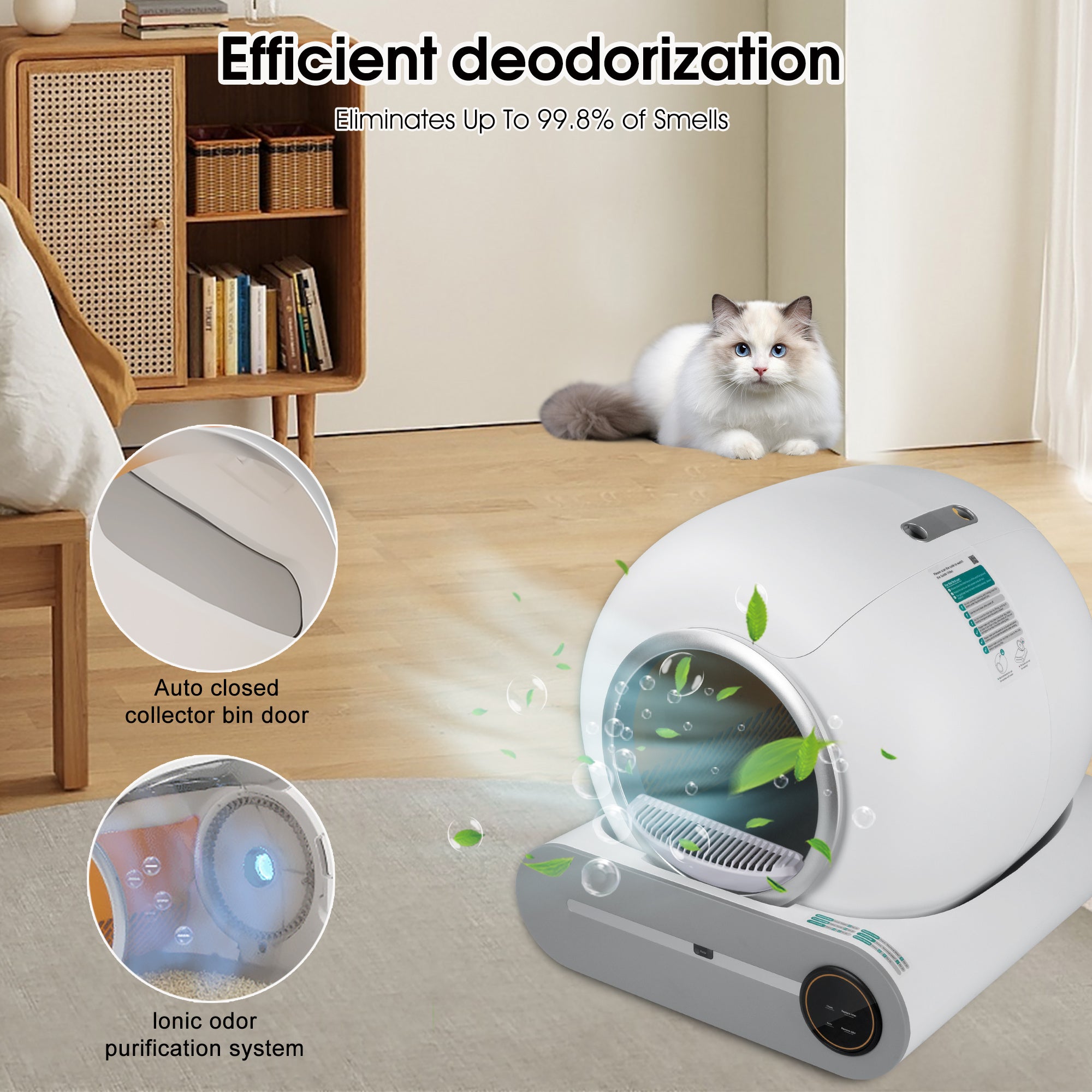 Smart Self-Cleaning Cat Litter Box – Automatic Scooping with Deodorization, App Control & 2.4G WiFi Support with Safety Padding