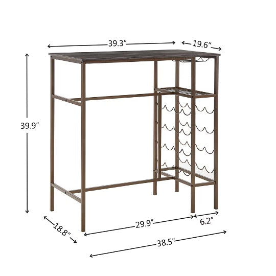 3-Piece Bar Table Set with Stools - Industrial Kitchen & Dining Table for Small Spaces (Retro Brown)