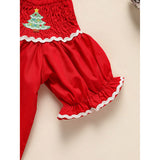 Toddler & Infant Girl Christmas Dress – Smocked Christmas Tree Embroidery Short Sleeve Party Outfit
