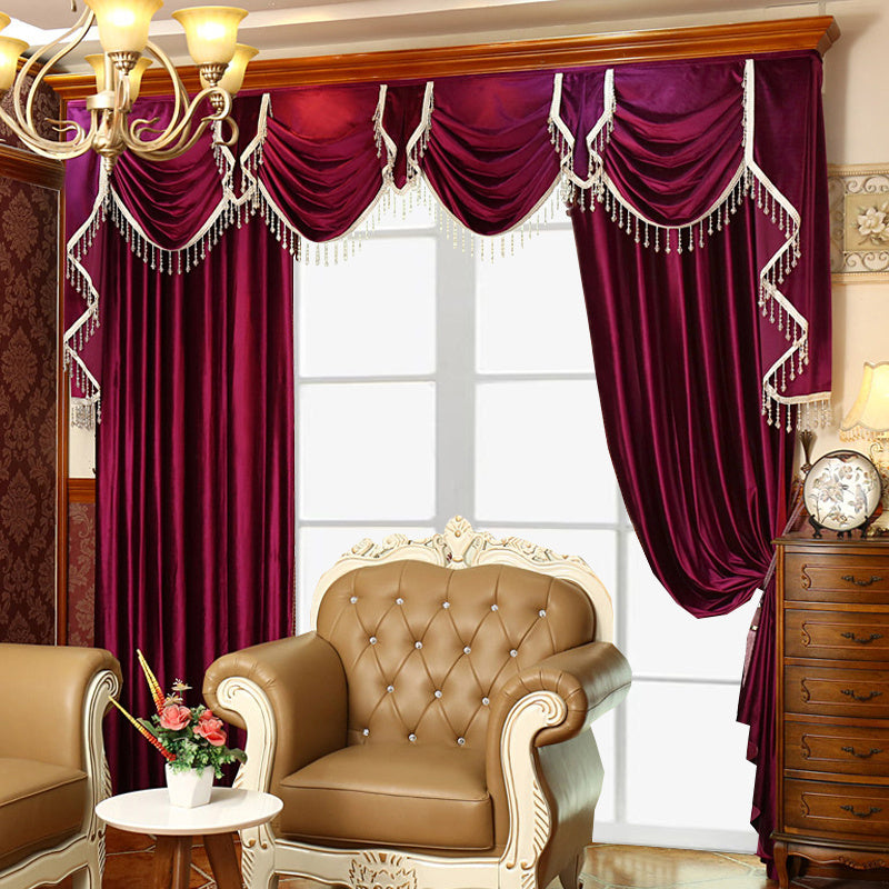 Luxury Festive Red Velvet Water-Wave Blackout Curtains – 2-Piece Set for Bedroom & Living Room