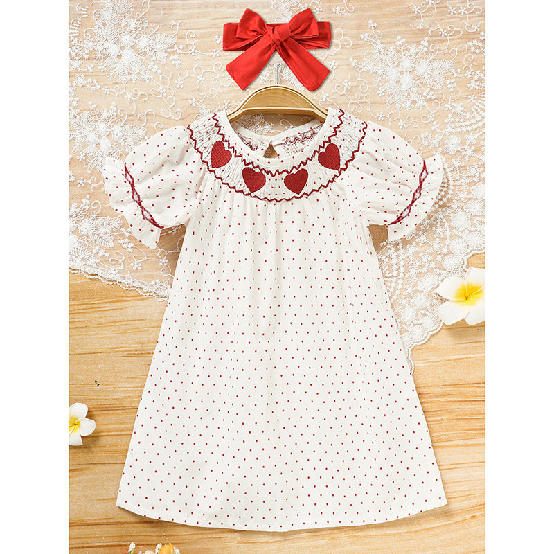 Baby Girls Valentine’s Day Dress ❤️ Heart Embroidery Party Outfit with Headband 🎀