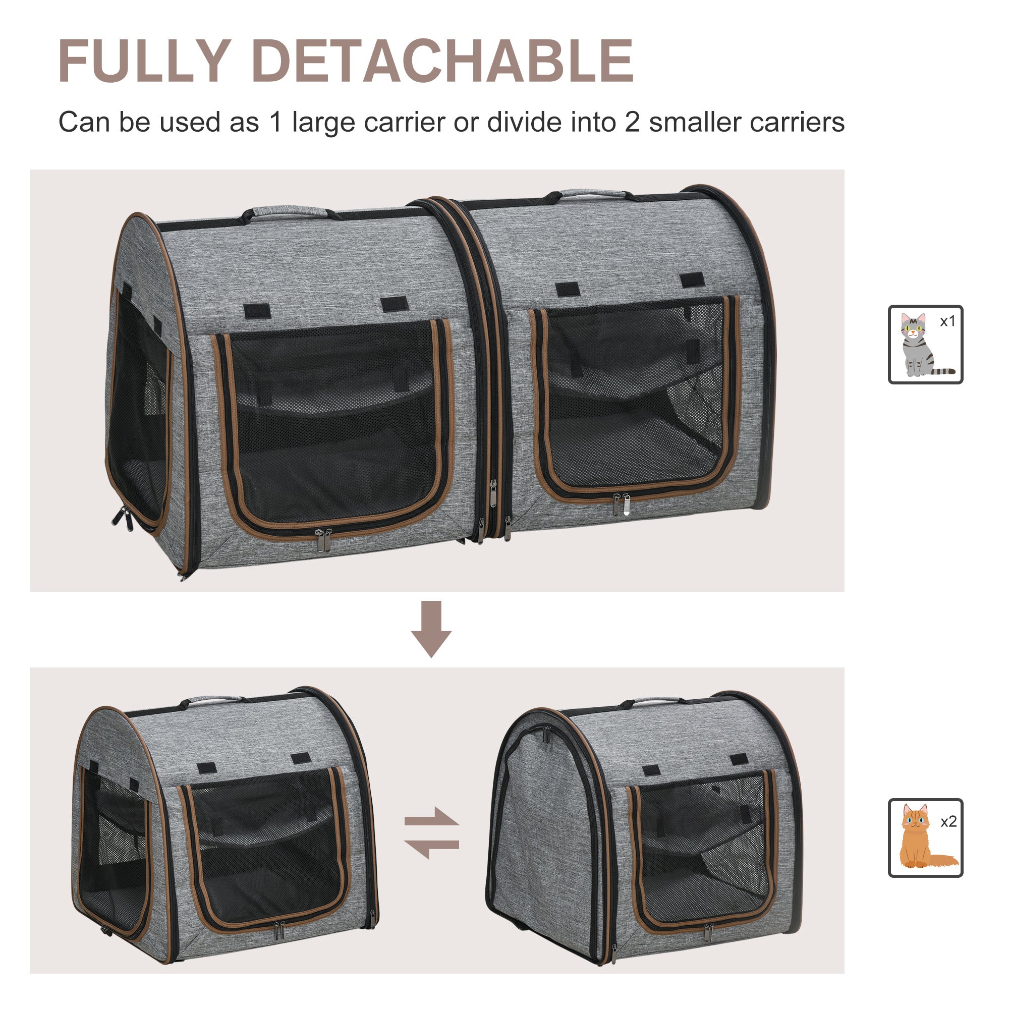 Portable Soft-Sided Pet Carrier with Divider – Two-Compartment, Padded, Foldable & Storage Bag Included