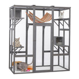 Oversized Cat Cage – Multi-Level Grey Indoor Enclosure with Platforms, Ladders & Lockable Doors for Cats & Kittens